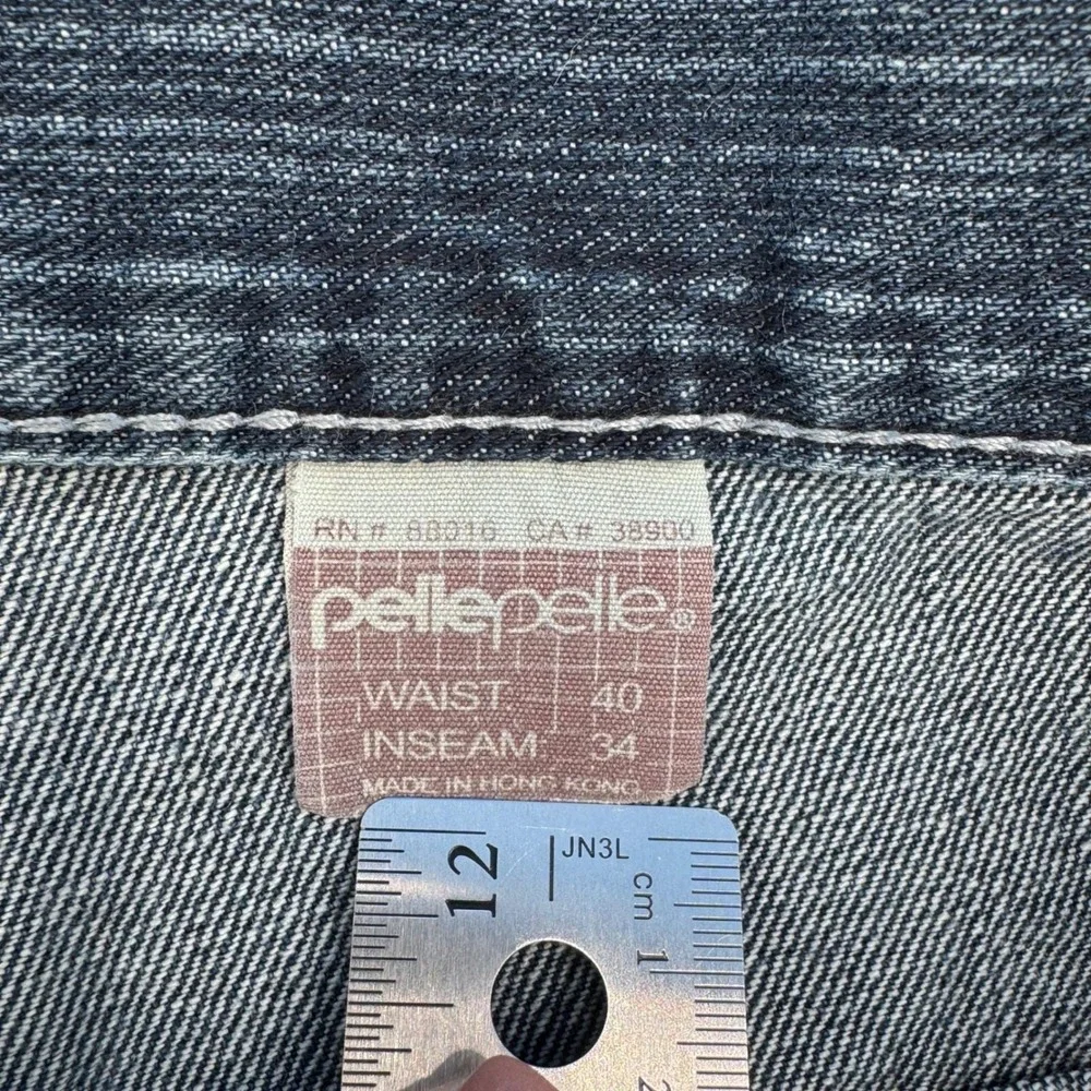 Y2K VTG Pelle Pelle Mens Jeans Dark Wash Leather Pocket Relaxed Fit Size‎ 40x34